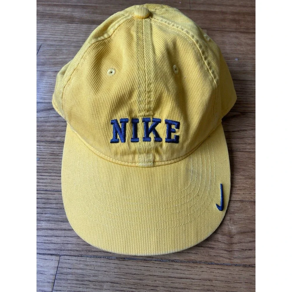 ULTRA RARE VINTAGE Y2K NIKE SPELLOUT YELLOW/BLUE CORDUROY ADJUSTIBLE HAT